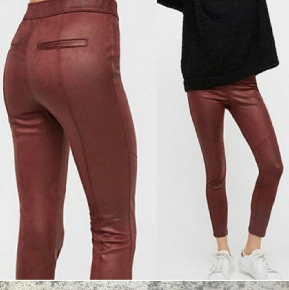 Free People size 31 soft vegan leather leggings suede moto Fall classic wine